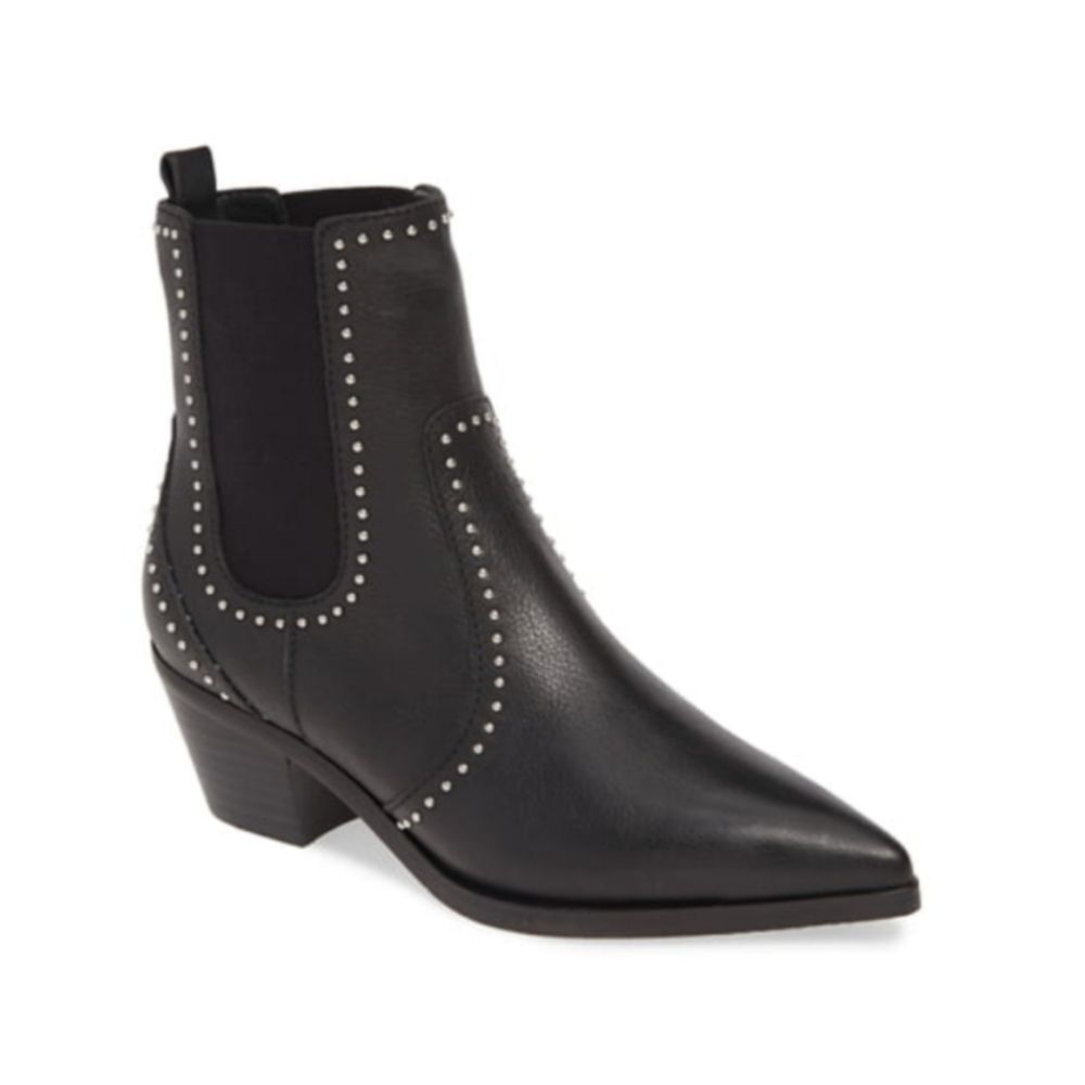 Paige Willa Studded Leather Western Chelsea Boot in Black